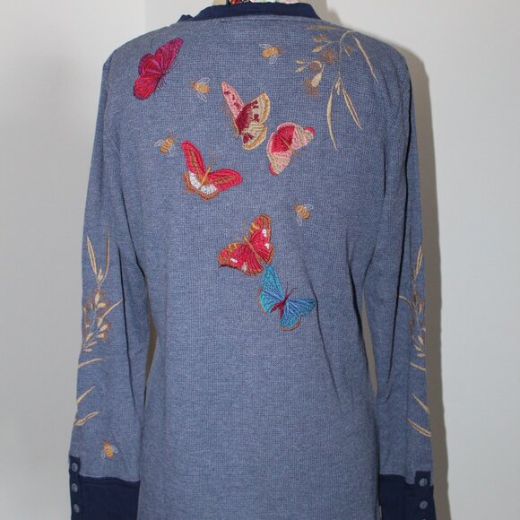 NWT Johnny Was Biya Workshop JWLA Aria V-Neck Embroidered Thermal Top Tee L/S - Picture 6 of 8